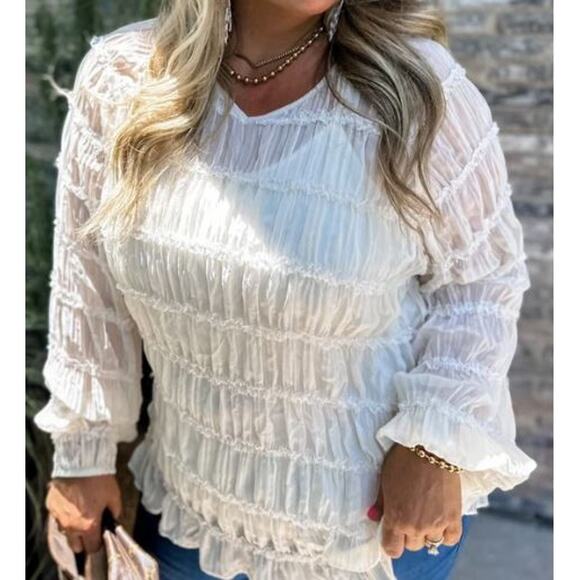 Blakeley Amelia Lace Boho Top in Ivory NWT 1X - Picture 2 of 5